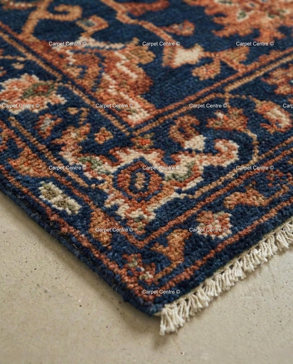 Hand Knotted Navy Blue Oushak Wool Rug, Rustic Floral Entryway Mat