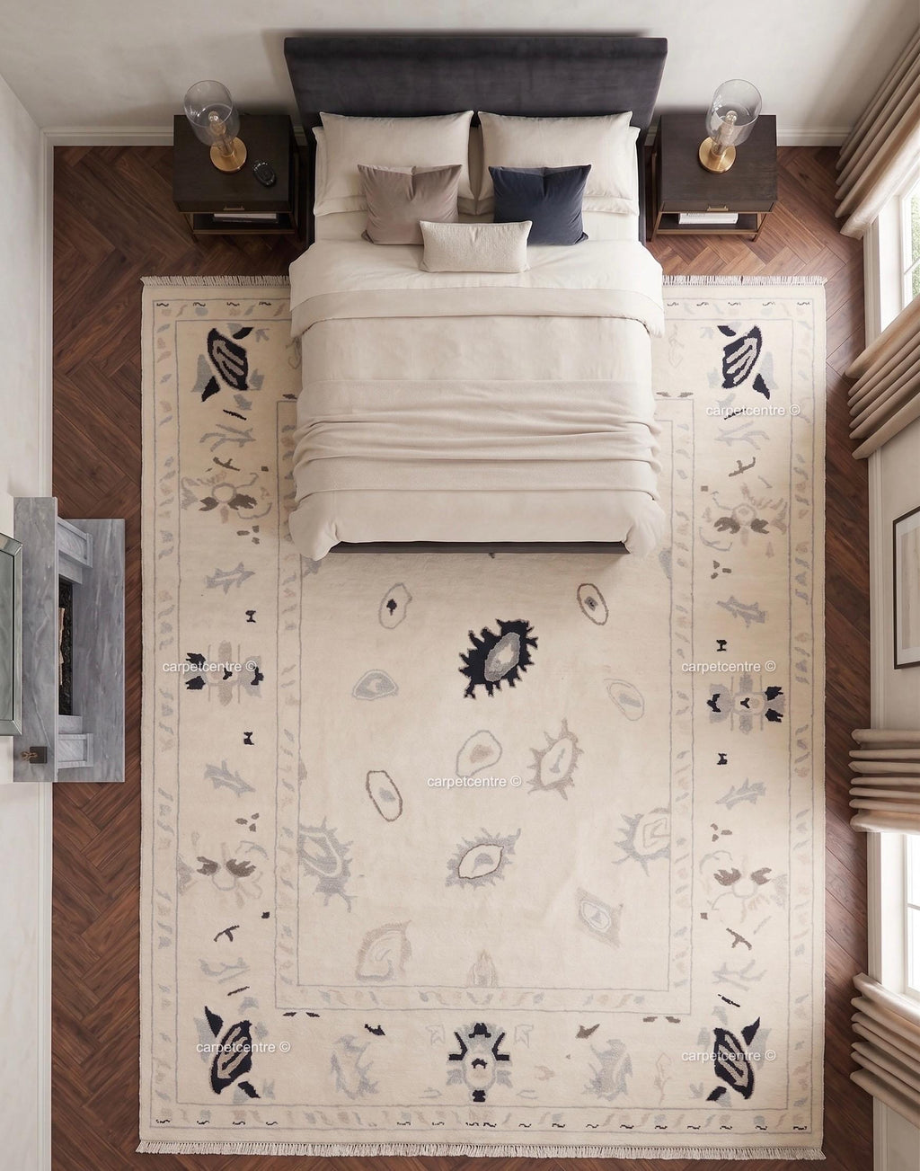 Neutral Oushak Rug | Hand-Knotted Wool Geometric Turkish Area Rug, Boho Decor