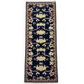 Hand-Knotted Wool Runner Rug, Navy Blue Tribal Design, Traditional Hallway Entryway Carpet