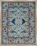 Hand Knotted Wool Oushak Rug, Geometric Serapi Style, Coastal Farmhouse