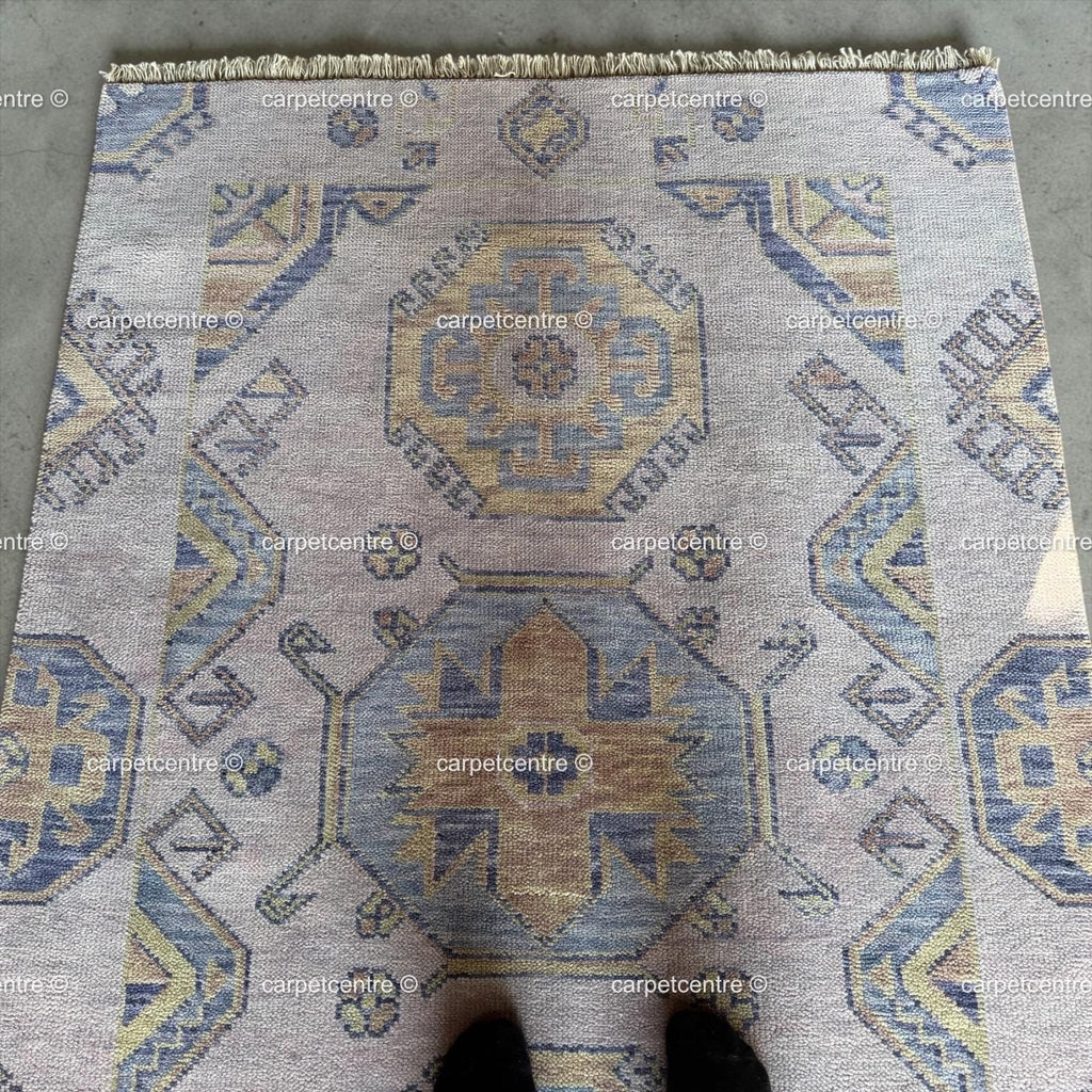 Lavender Oushak Rug, Muted Geometric Turkish Wool Carpet, Boho Bedroom Nursery