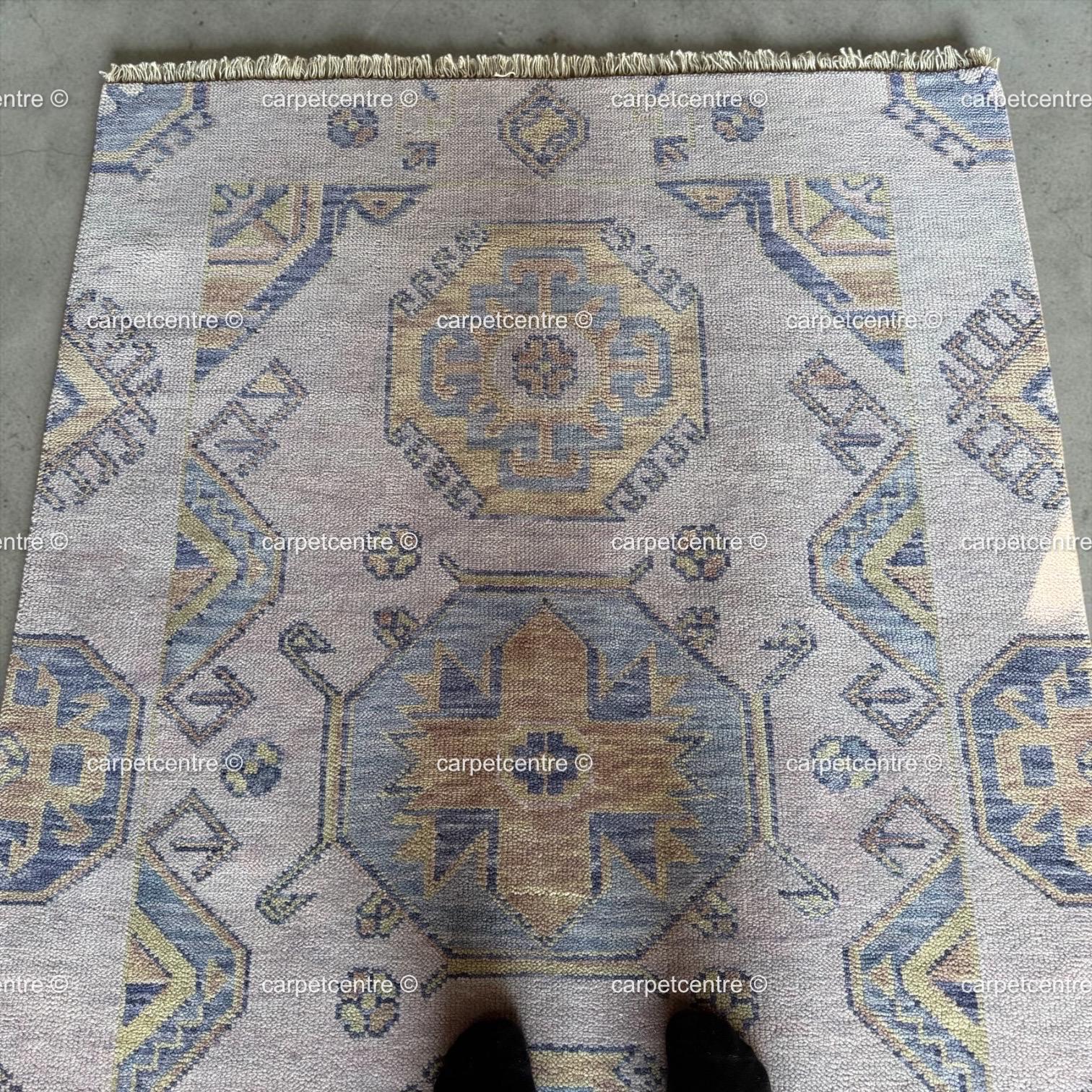 Lavender Oushak Rug, Muted Geometric Turkish Wool Carpet, Boho Bedroom Nursery
