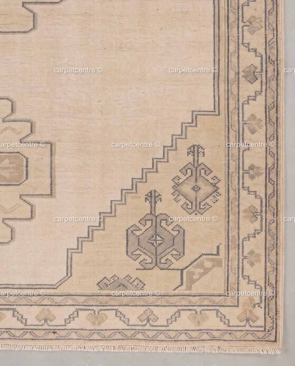 Hand-Knotted Wool Oushak Rug | Beige Tribal Geometric Medallion Living Room