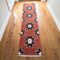 Terracotta Star Oushak Runner Rug | Geometric Navy Boho Hallway Entryway Rug