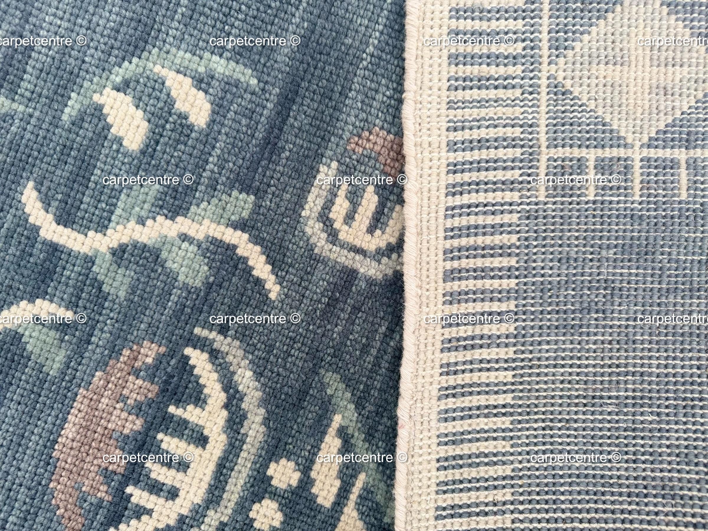 Hand Knotted Wool Oushak Rug, Navy Blue Tribal Floral Area Rug