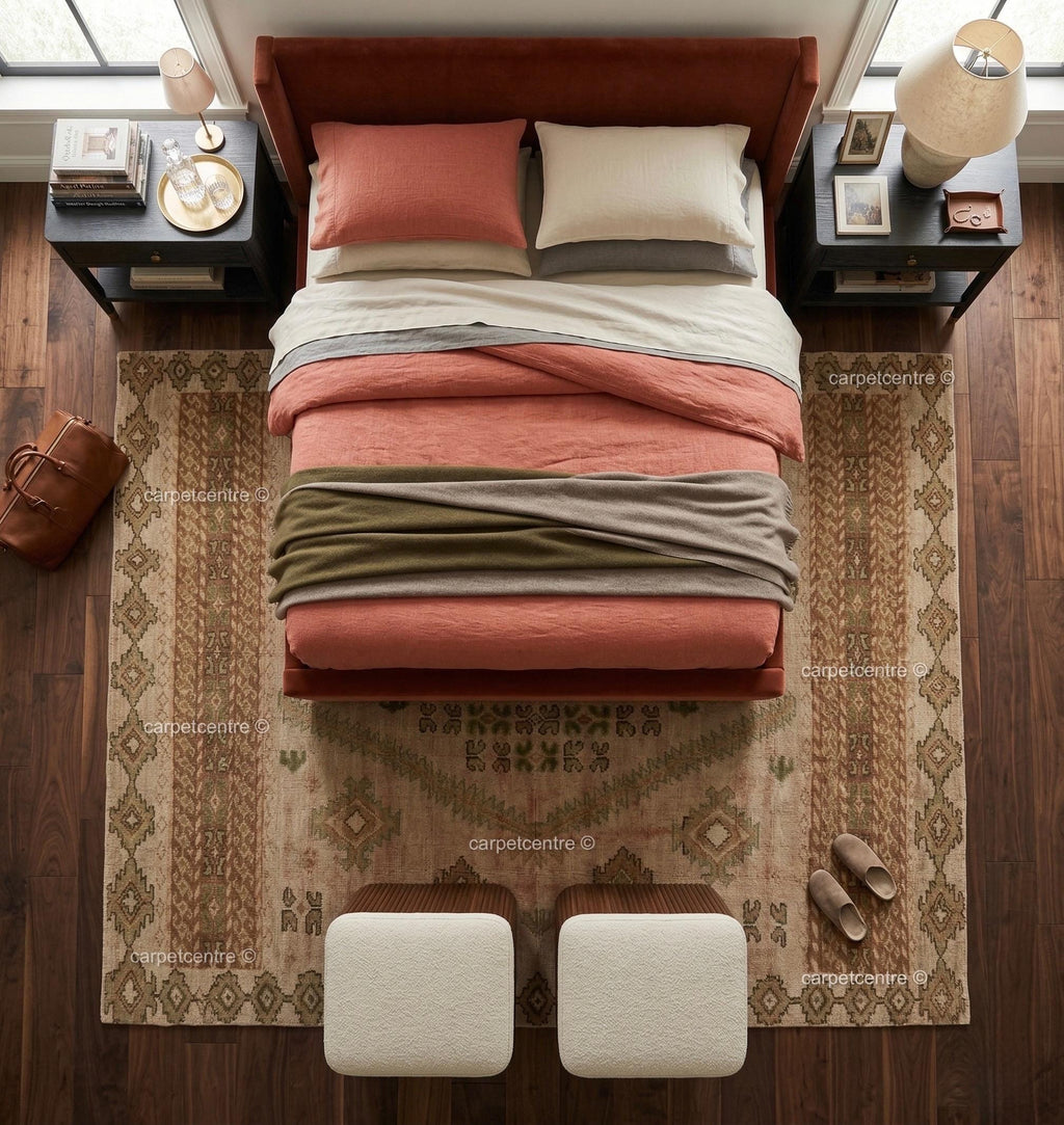 Hand-Knotted Oushak Rug: Muted Sage Green, Terracotta Wool Area Rug (8x10, 9x12)