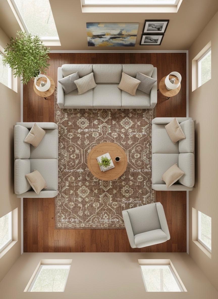 Handknotted Oushak Wool Rug: Distressed Brown Beige Geometric