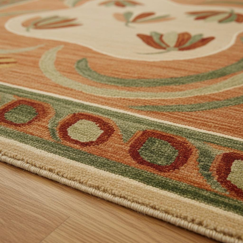 Handwoven Oushak Wool Rug: Terracotta Sage Green Floral Medallion