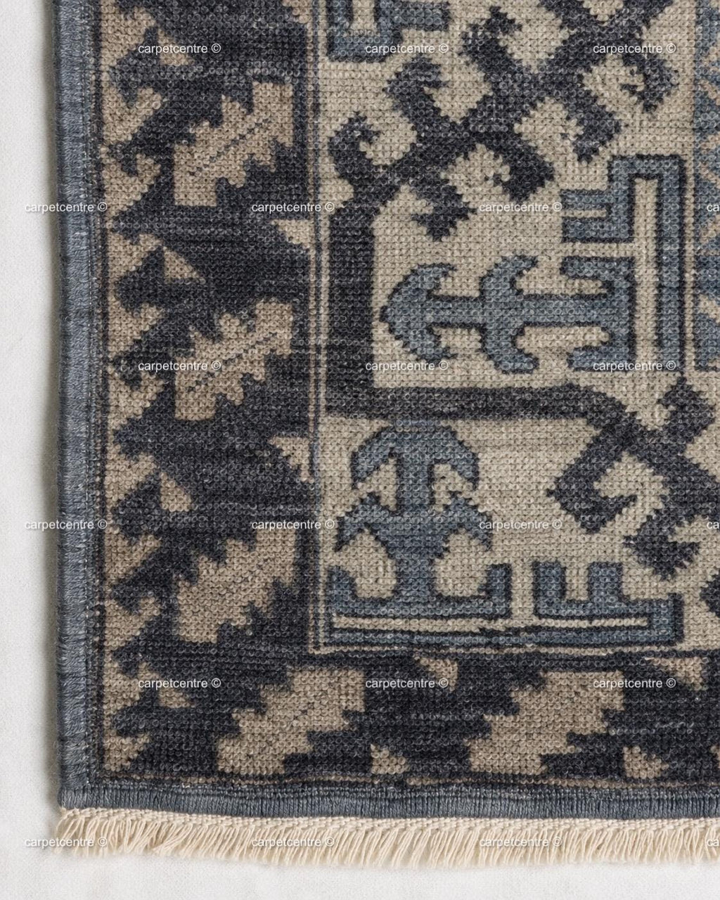 Hand Knotted Oushak Rug: Blue Tribal Wool, Turkish Design, Living Room Area Carpet
