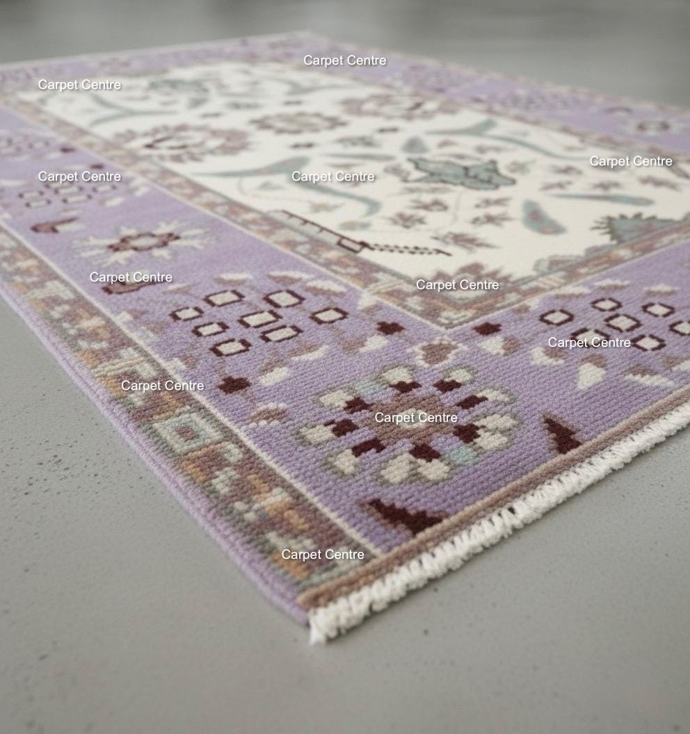Hand Knotted Oushak Wool Rug | Lilac Bird Motif