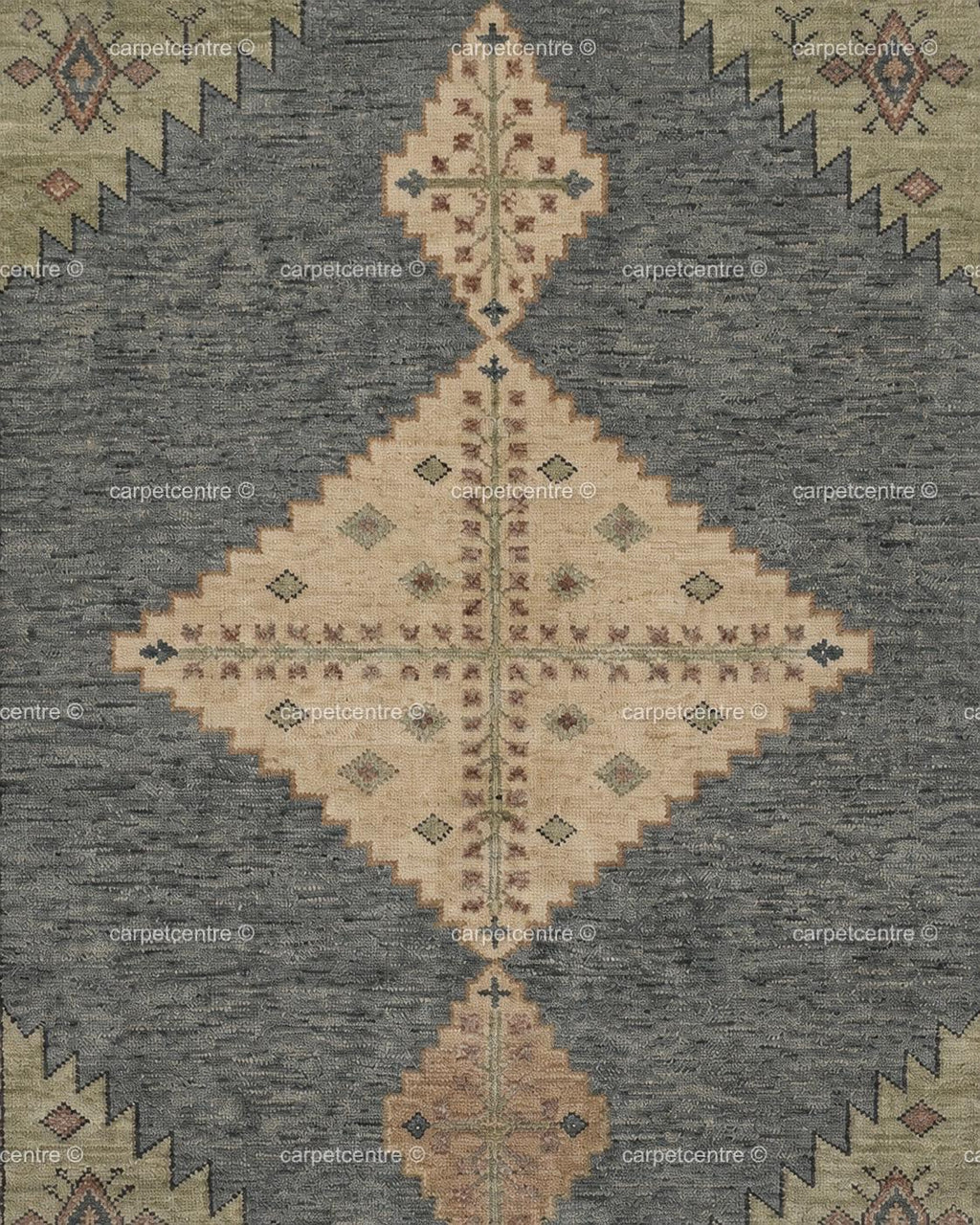 Hand Knotted Oushak Rug: Slate Blue Geometric Wool Area Rug (8x10, 9x12)