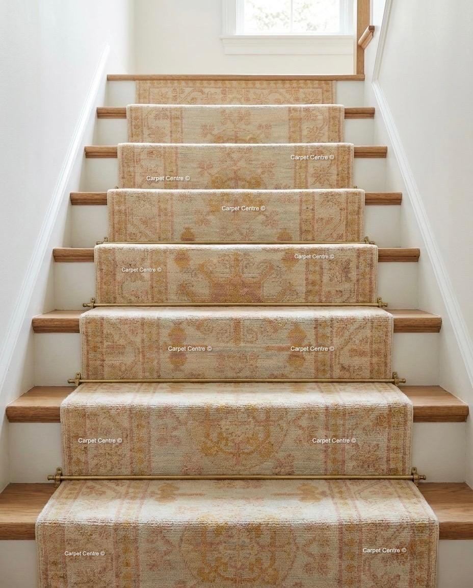 Vintage Hand-Knotted Oushak Wool Runner Rug, Pink & Beige, 2.6x10