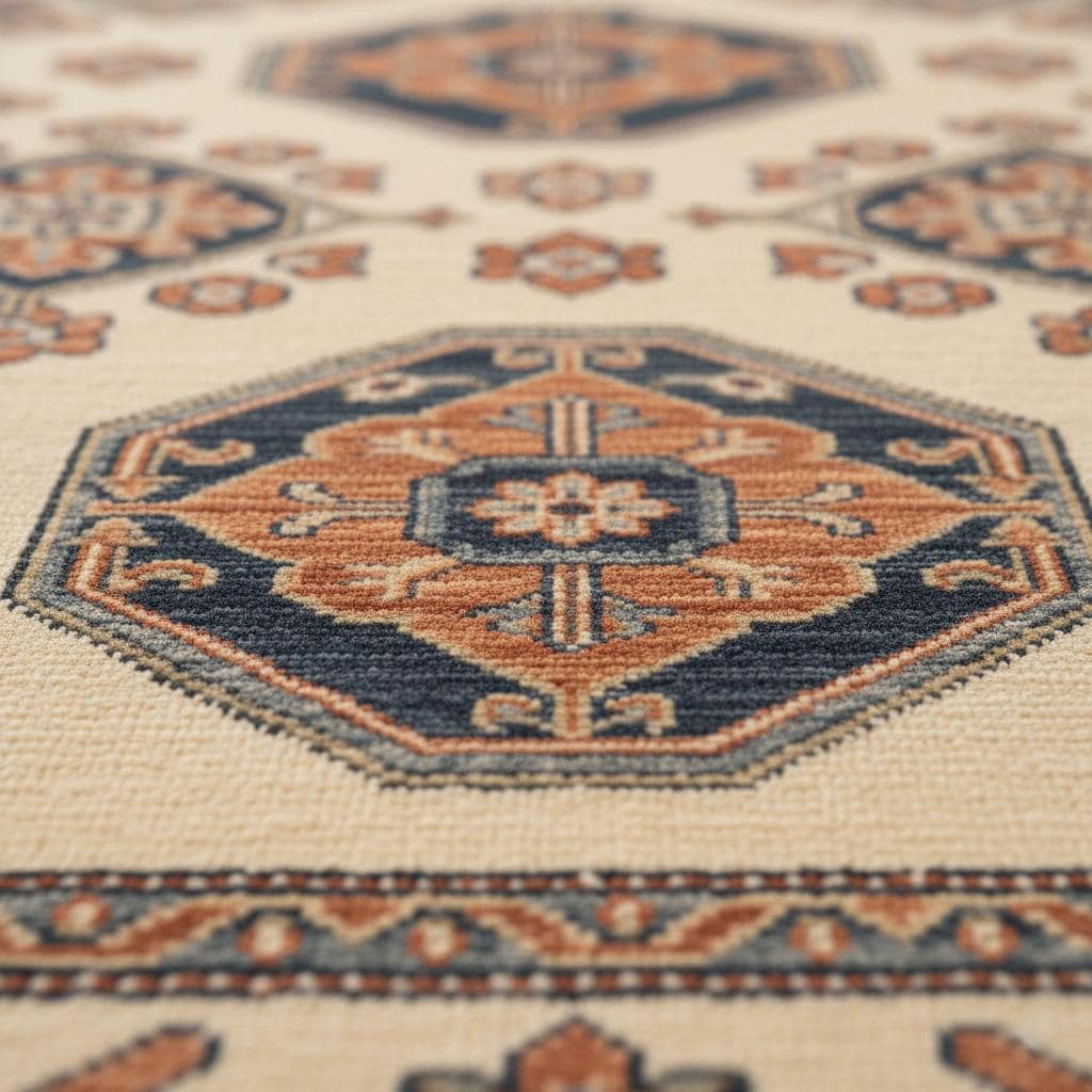 Hand-Knotted Wool Runner Rug, Navy Blue Terracotta Hexagon, Oushak Style