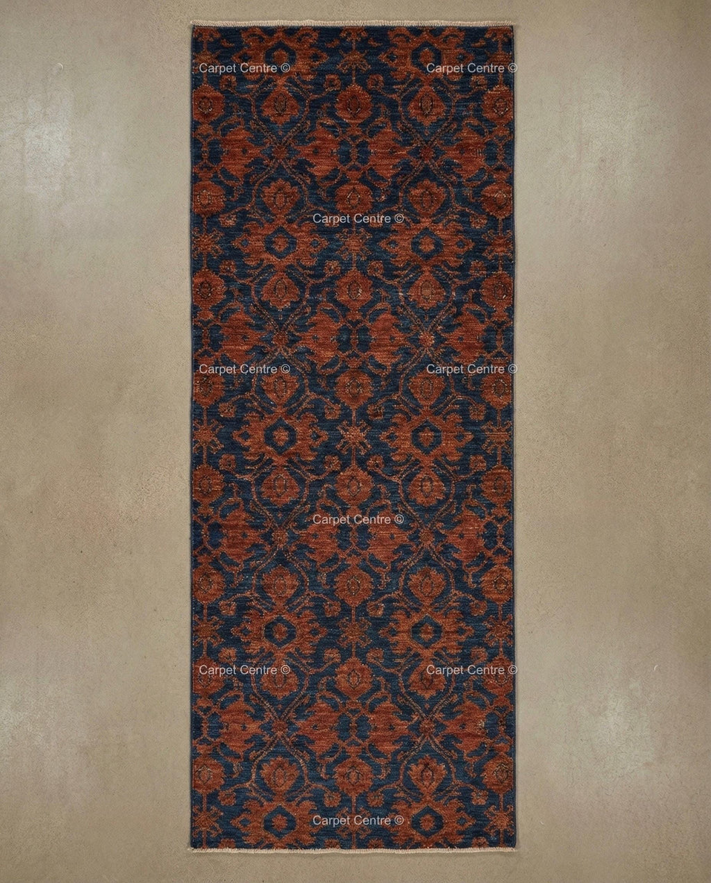 Hand Knotted Wool Rug, Navy Blue Oushak Runner, William Morris Style