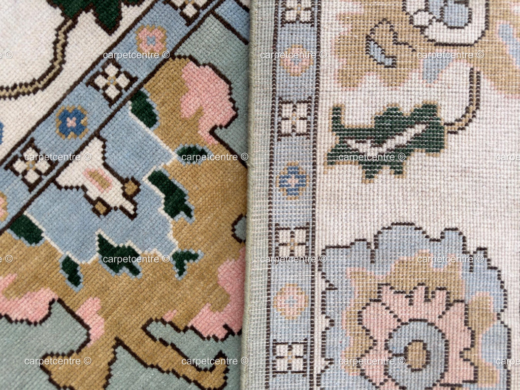 Hand Knotted Wool Oushak Rug, Muted Floral Vintage Style Turkish Area Rug