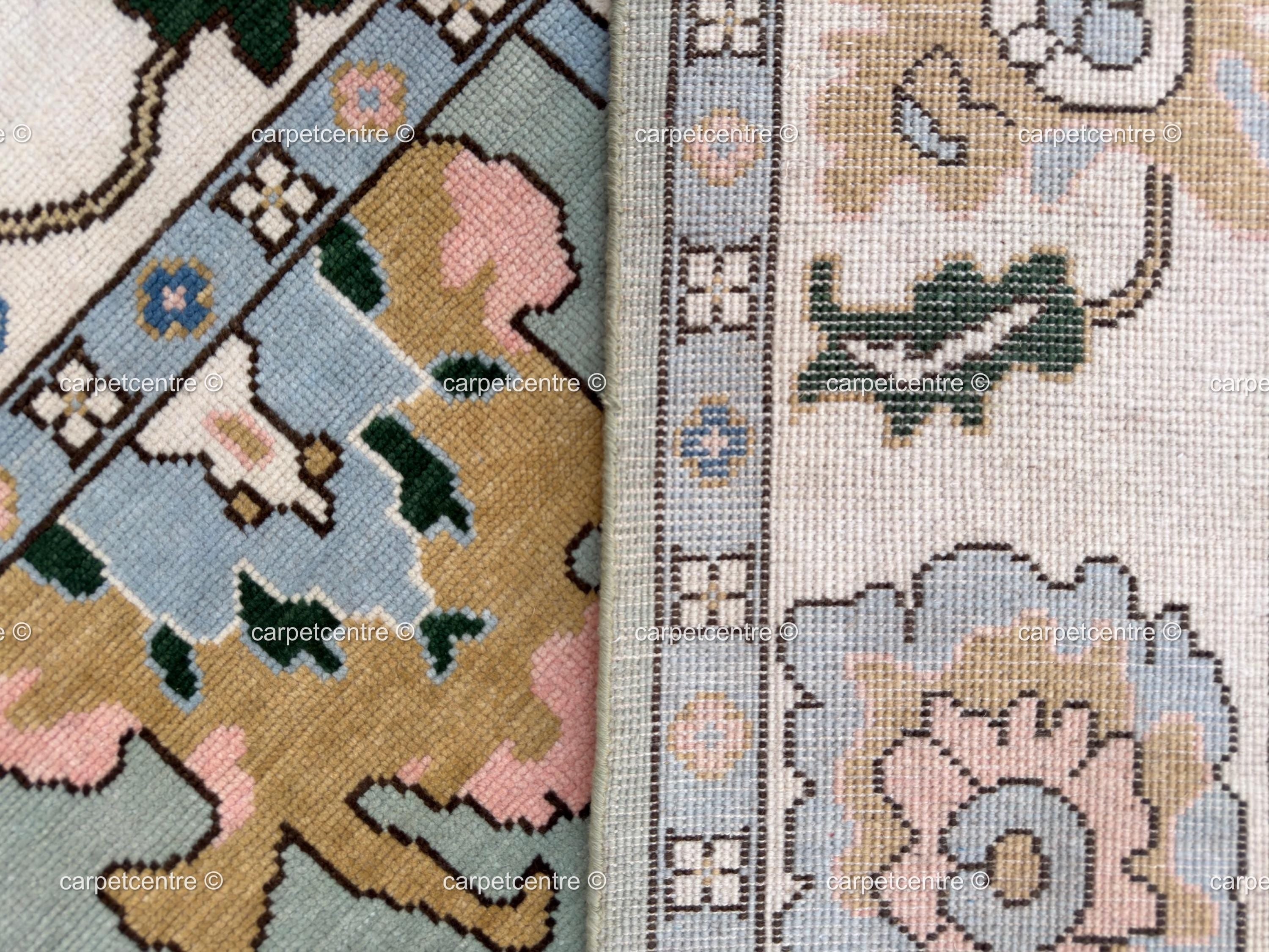 Hand Knotted Wool Oushak Rug, Muted Floral Vintage Style Turkish Area Rug