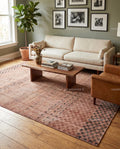 Terracotta Grid Oushak Rug | Rust, Blush, Sand, Charcoal | Hand-Knotted Wool Carpet