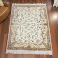 Hand Knotted Beige Persian Wool Rug | Art Silk Floral, 7'11" x 5'8"