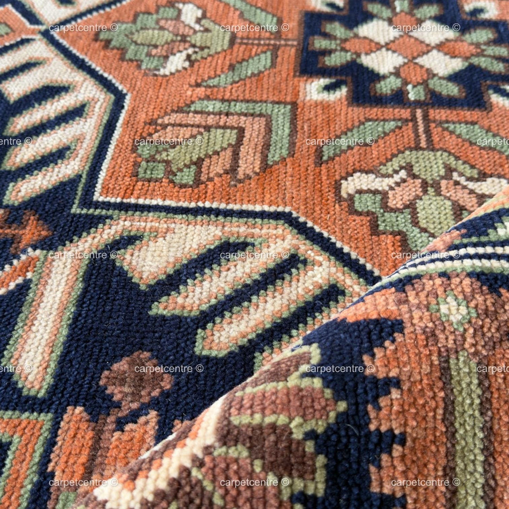 Hand-Knotted Oushak Wool Rug: Navy Blue Rust Tribal Rug, Traditional Decor