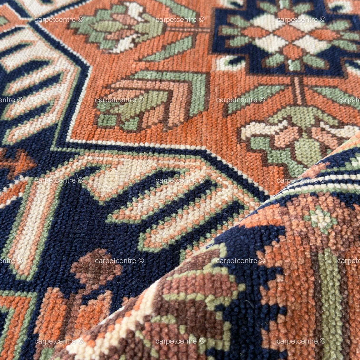 Hand-Knotted Oushak Wool Rug: Navy Blue Rust Tribal Rug, Traditional Decor