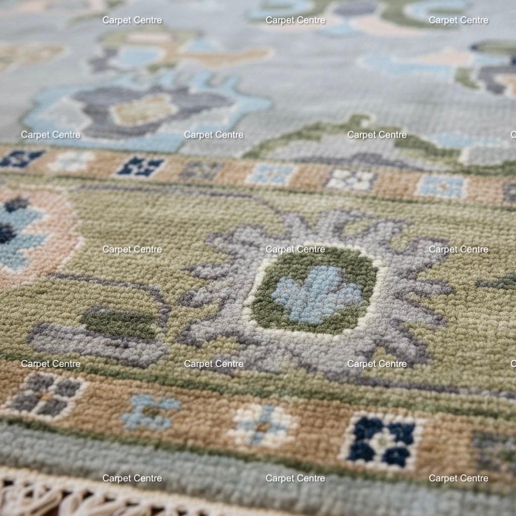 8x10 Hand-Knotted Wool Oushak Rug, Sage Green Border, Modern Traditional Floral