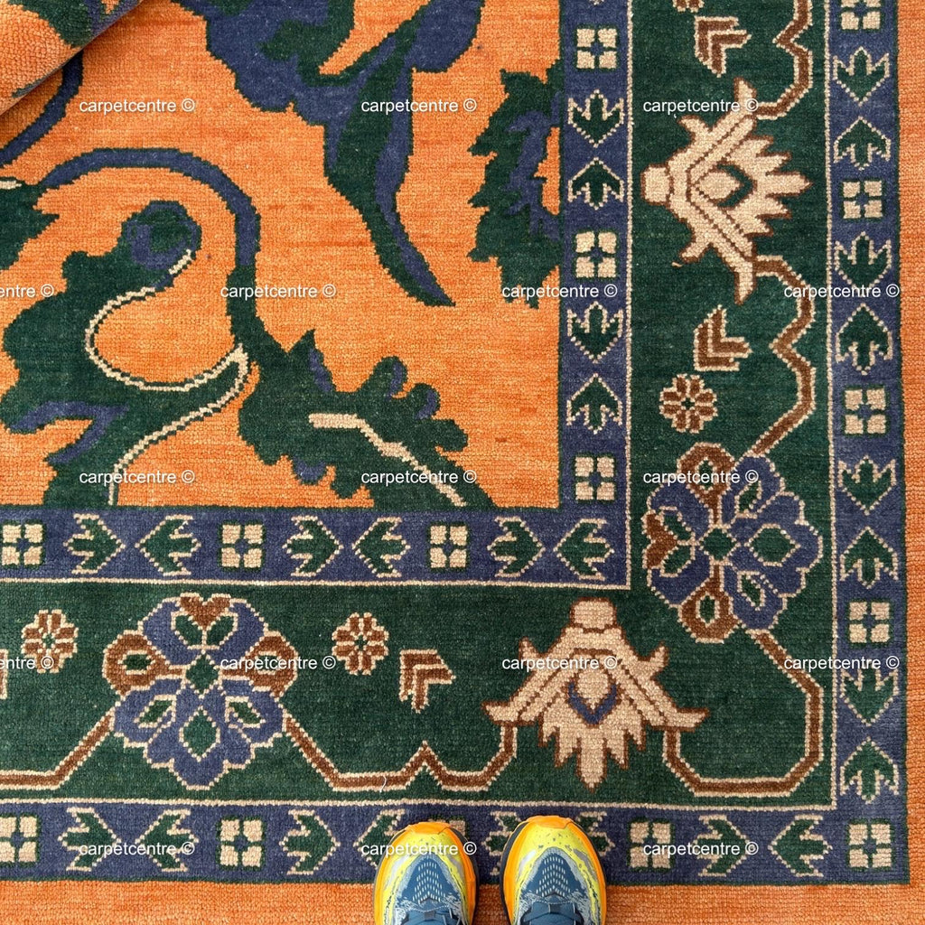 Hand Knotted Wool Oushak Rug | Terracotta, Sage & Burnt Orange