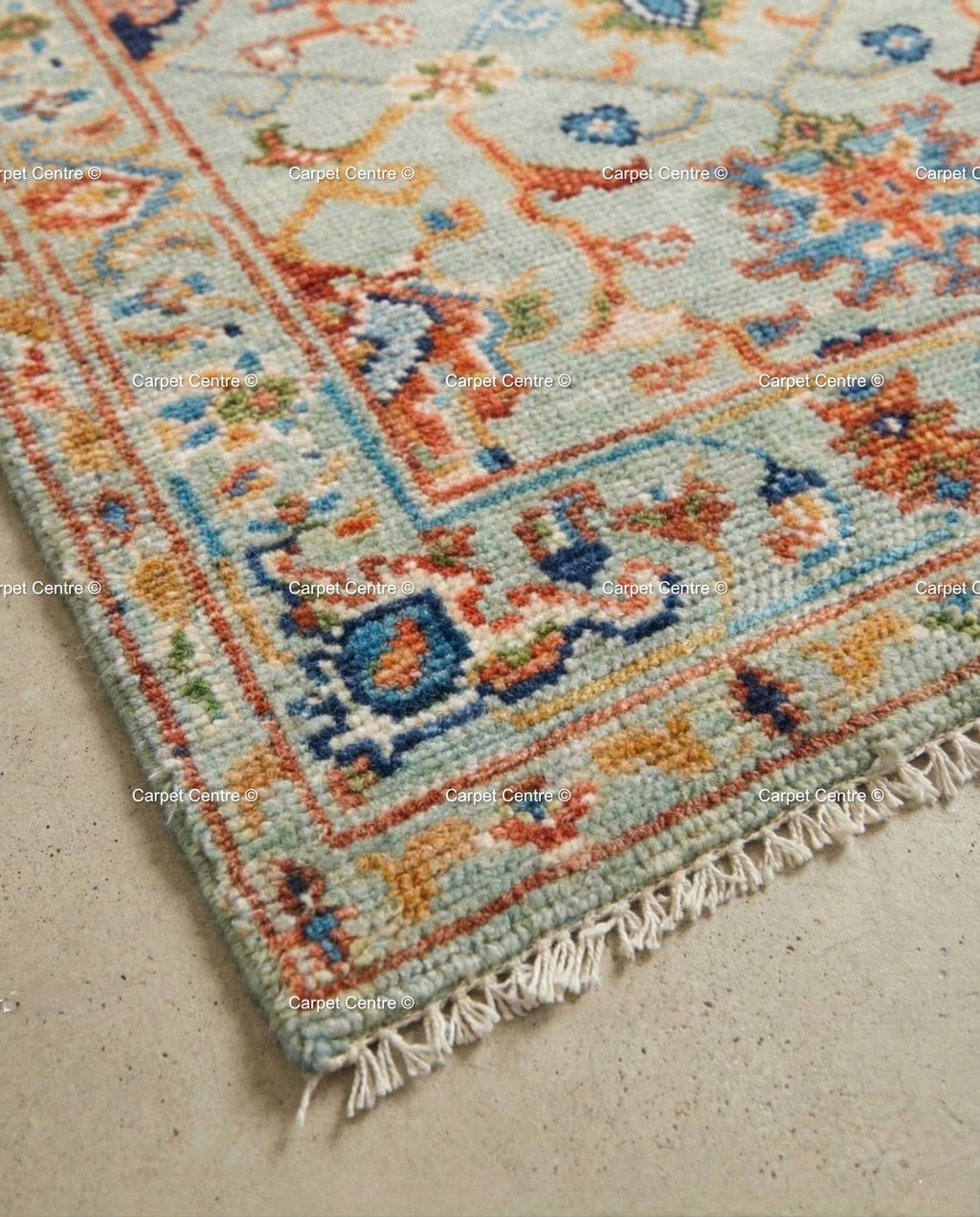 Handmade Light Blue Oushak Rug, Wool Tree of Life Design