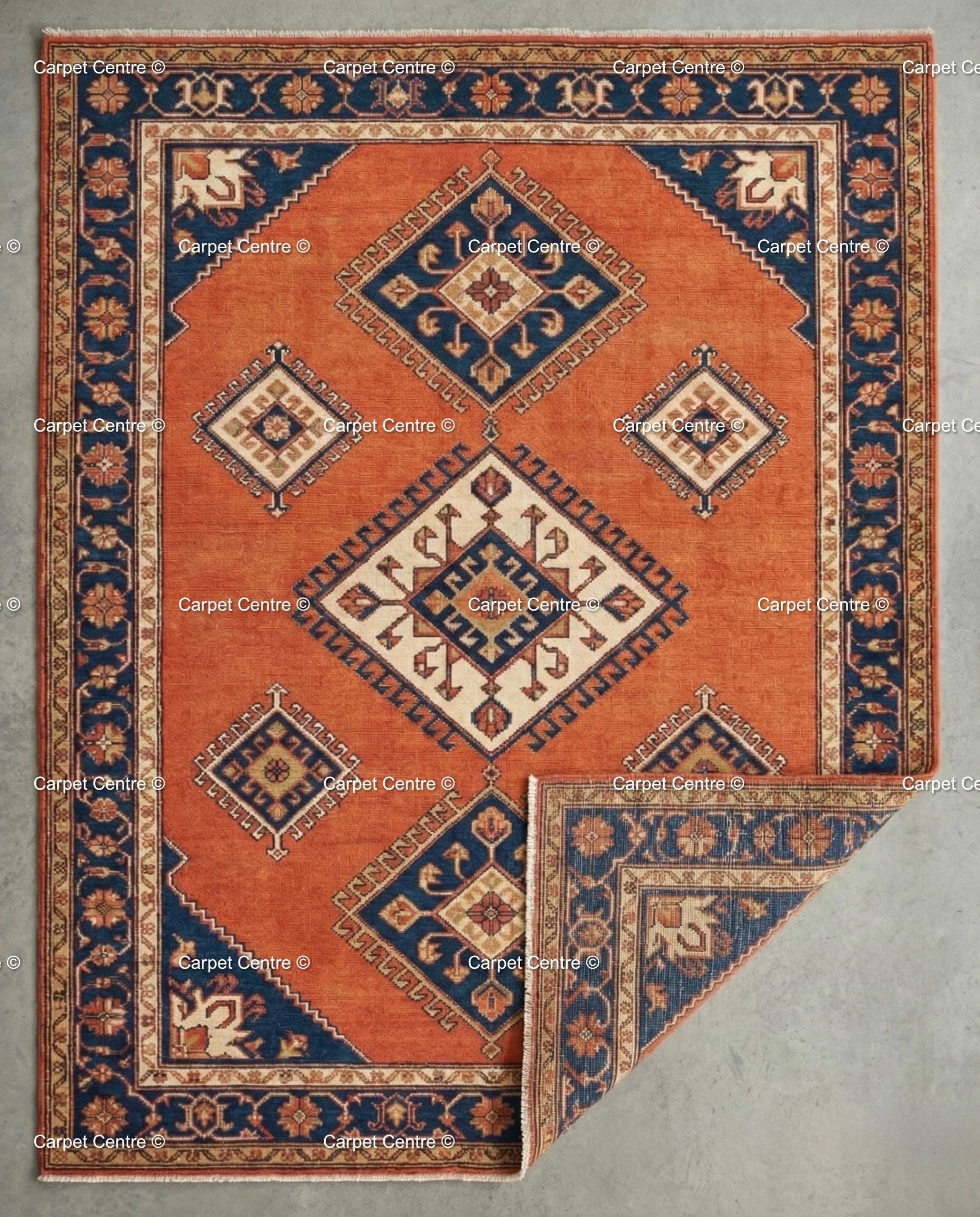 Terracotta Oushak Wool Rug, Hand Knotted Turkish Carpet
