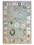 Hand Knotted Wool Oushak Rug, Muted Floral Vintage Style Turkish Area Rug