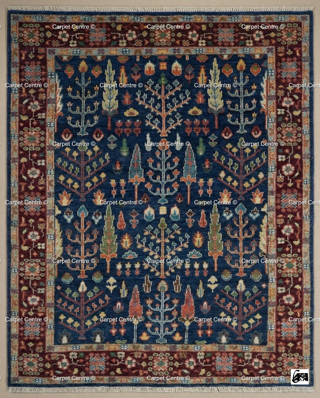 Handmade Navy Blue Oushak Rug | Tree of Life Wool Area Rug