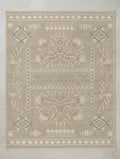 Hand Knotted Oushak Rug, Muted Taupe Geometric Wool Carpet, Boho Living Room Decor