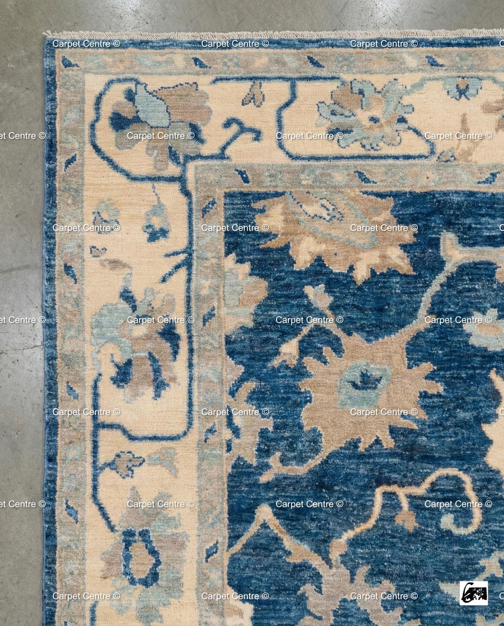Hand Knotted Navy Blue Wool Oushak Rug, Traditional Floral Carpet