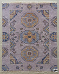 Lavender Oushak Rug, Muted Geometric Turkish Wool Carpet, Boho Bedroom Nursery