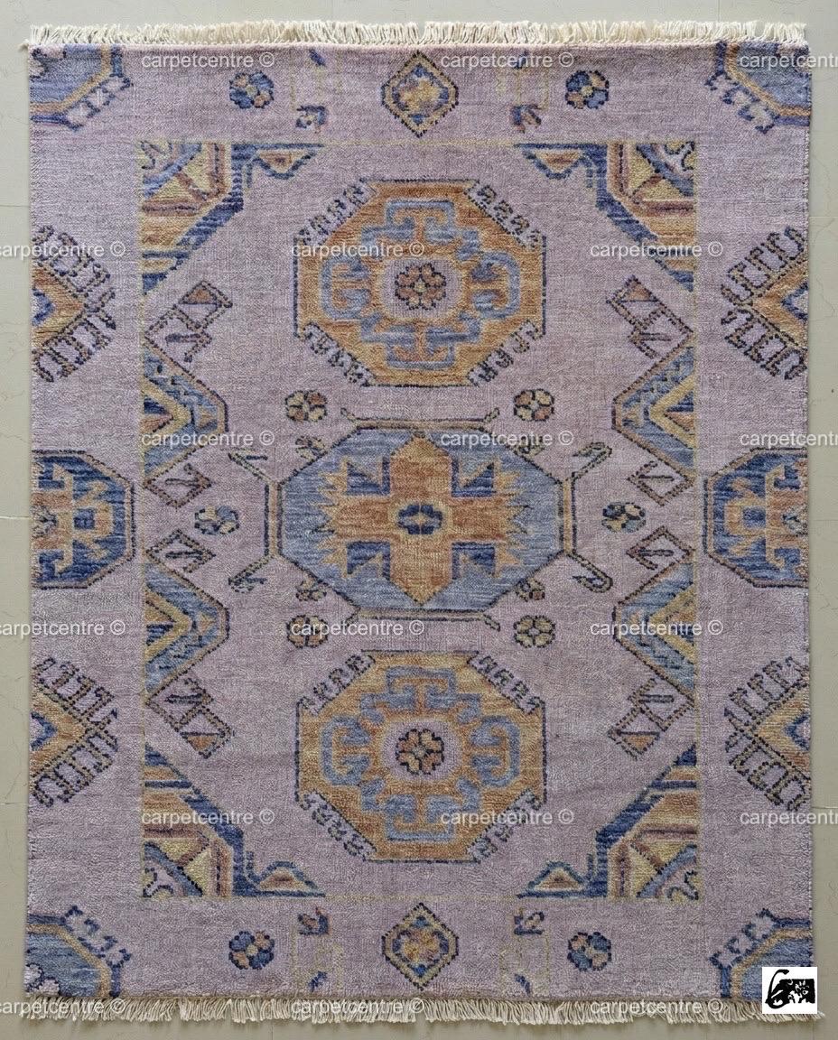 Lavender Oushak Rug, Muted Geometric Turkish Wool Carpet, Boho Bedroom Nursery