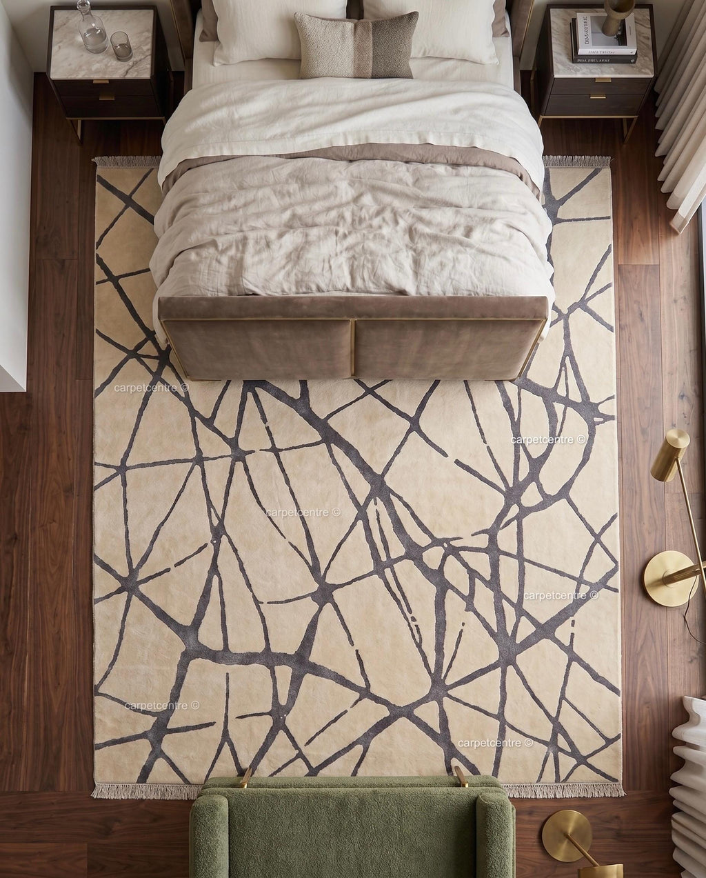 Hand Knotted Wool Rug, Abstract Line Art, Greige Charcoal Minimalist Carpet (Custom Size)
