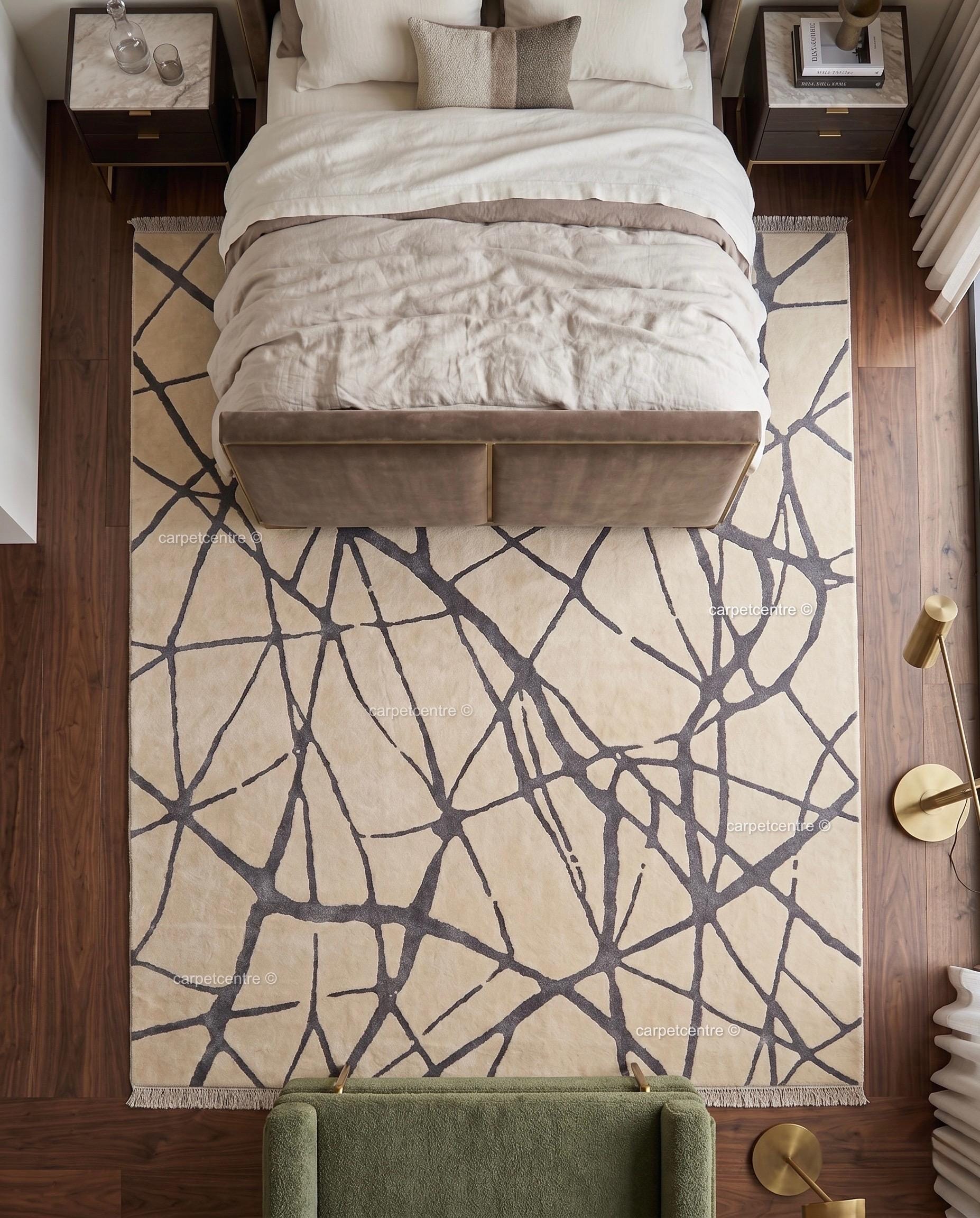 Hand Knotted Wool Rug, Abstract Line Art, Greige Charcoal Minimalist Carpet (Custom Size)