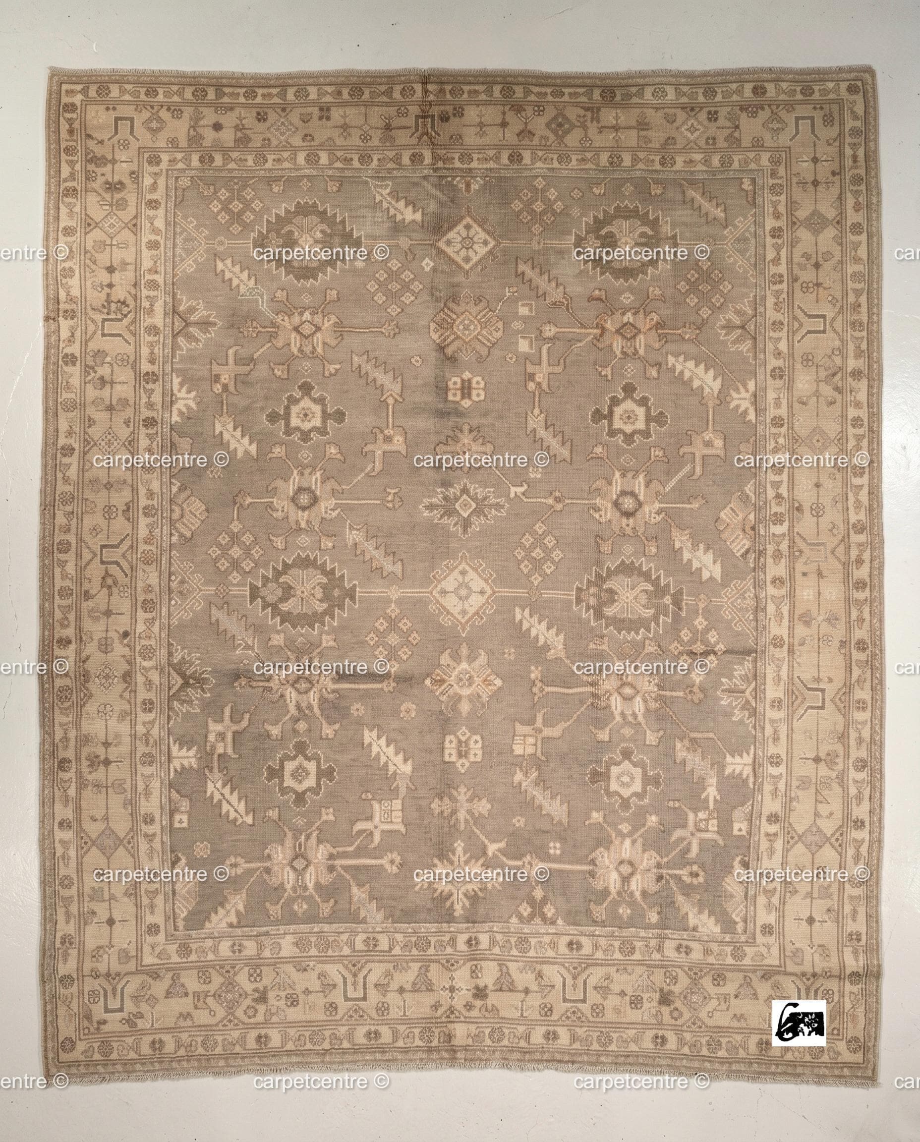Hand Knotted Oushak Wool Rug, Taupe Beige Vintage Anatolian Carpet, Neutral Farmhouse Area Rug