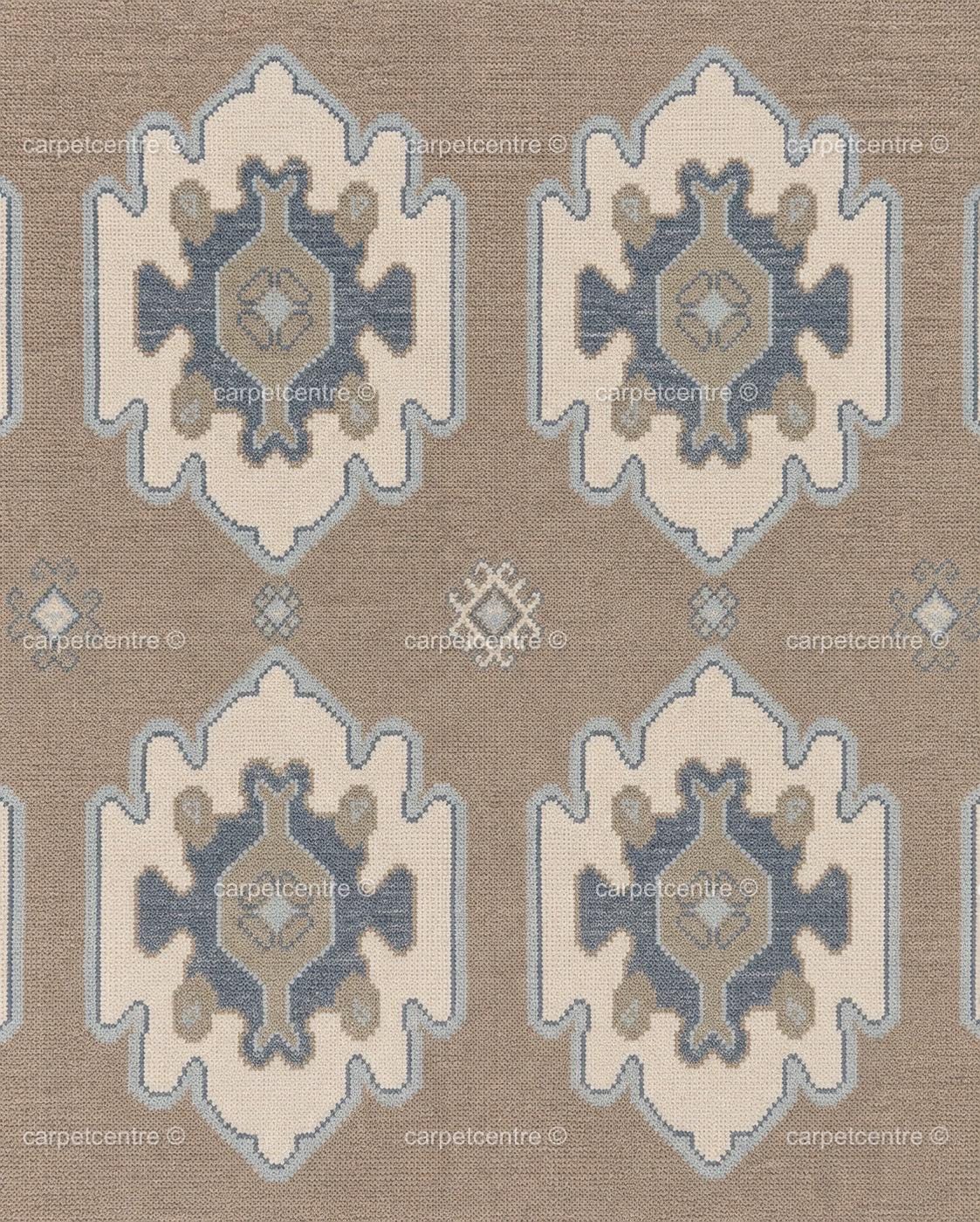 Hand Knotted Wool Oushak Rug | Taupe Blue Tribal Vintage Style Carpet