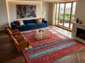 Hand-Knotted Bamboo Silk Rug | Red Geometric Tribal Gabbeh Carpet (7'5"x5'9")