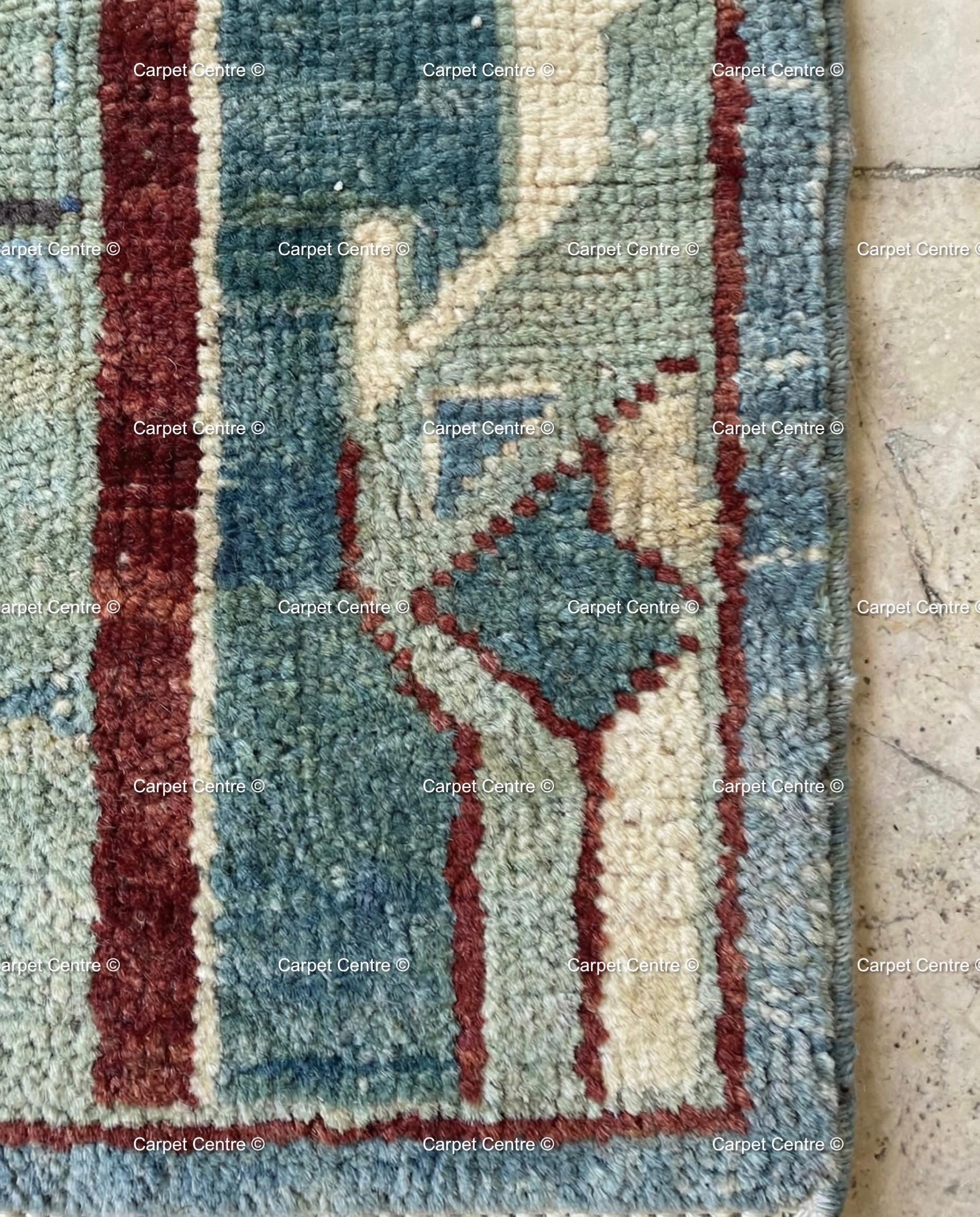 Hand Knotted Teal Oushak Rug, Geometric Arch Design, Turkish Wool