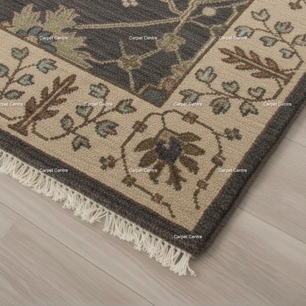Hand-Knotted Wool Area Rug: Brown Oushak Tree of Life Carpet