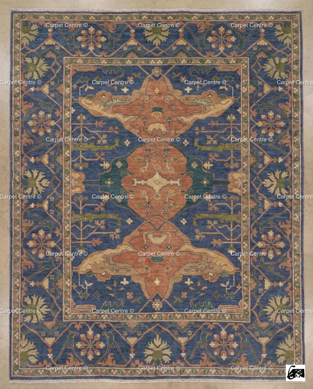 Hand Knotted Wool Oushak Rug, Geometric Serapi Style, Coastal Farmhouse