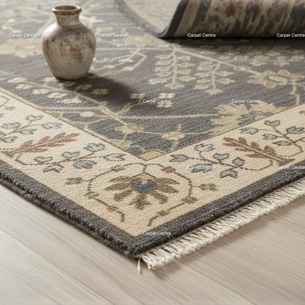 Hand-Knotted Wool Area Rug: Brown Oushak Tree of Life Carpet