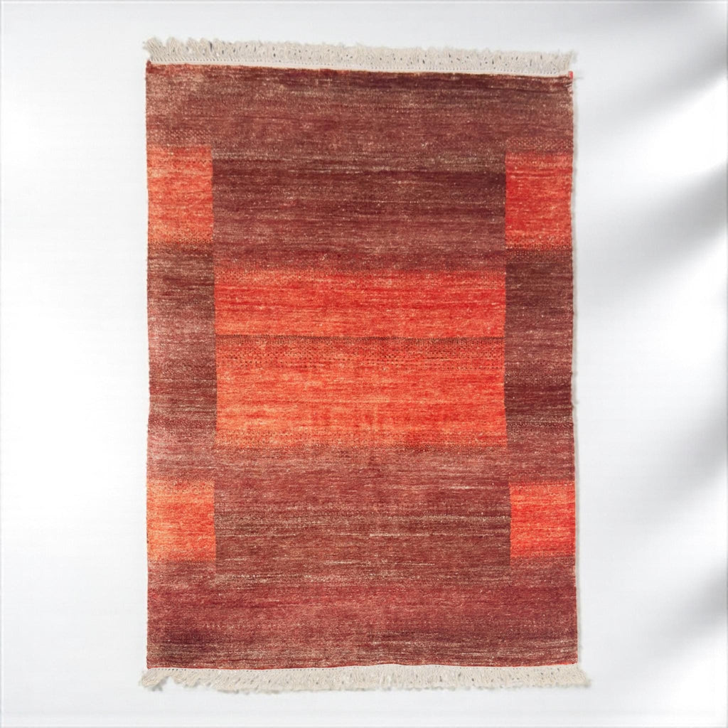 Red Maroon Hand Knotted Gabbeh Rug: Bamboo Silk & Cotton 5'11" x 3'11" | Quick Ship