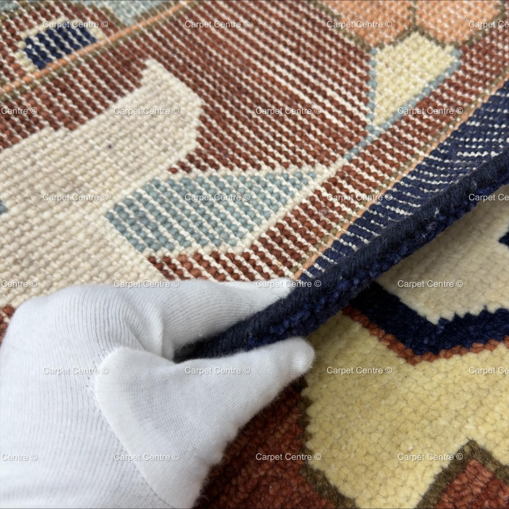 Navy Blue Oushak Rug, Rust Geometric Turkish Tribal Boho Area Rug