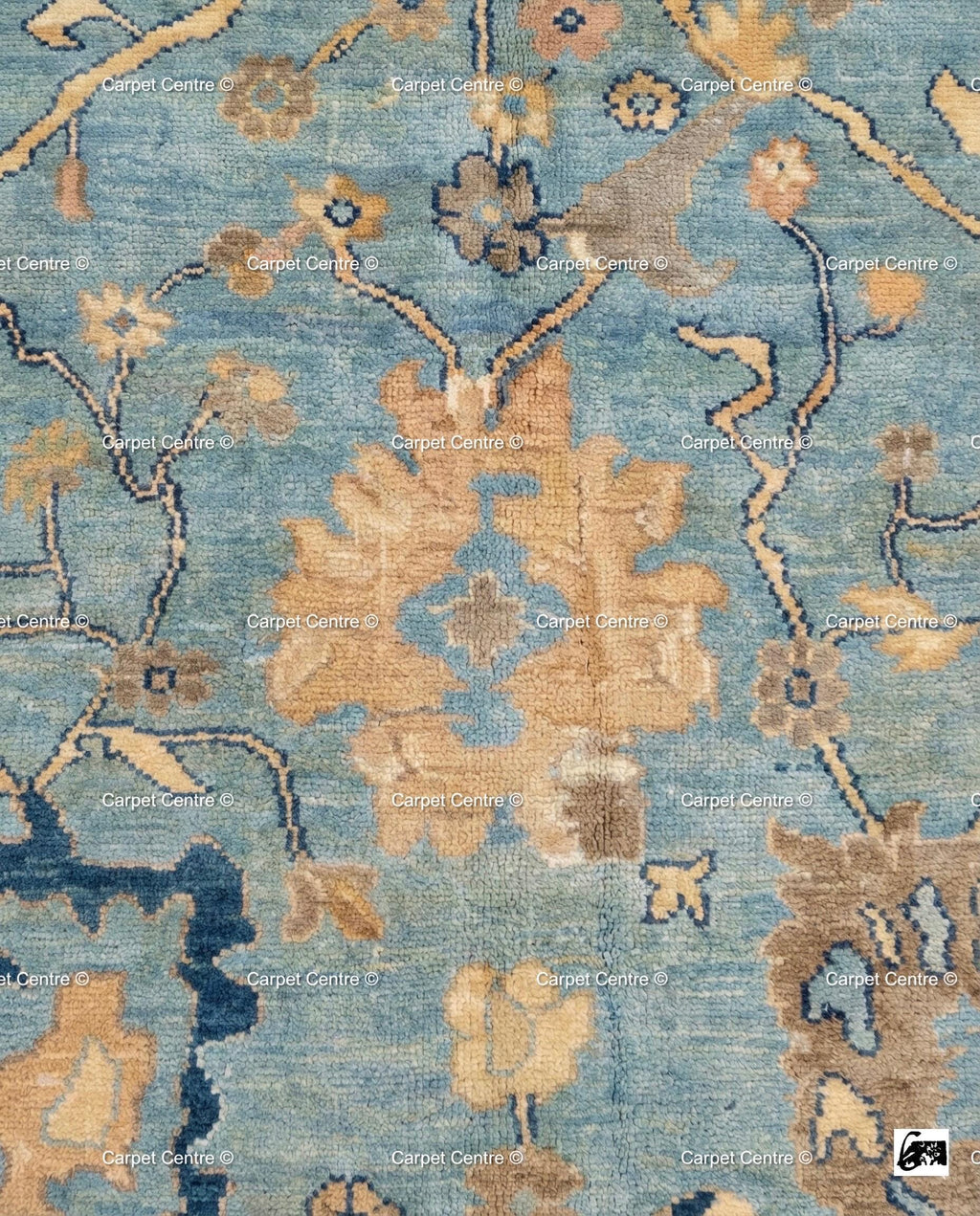 Hand Knotted Wool Oushak Rug, Soft Blue Coastal Decor
