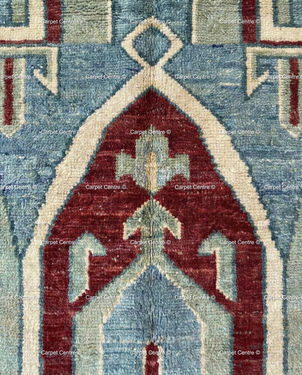 Hand Knotted Teal Oushak Rug, Geometric Arch Design, Turkish Wool