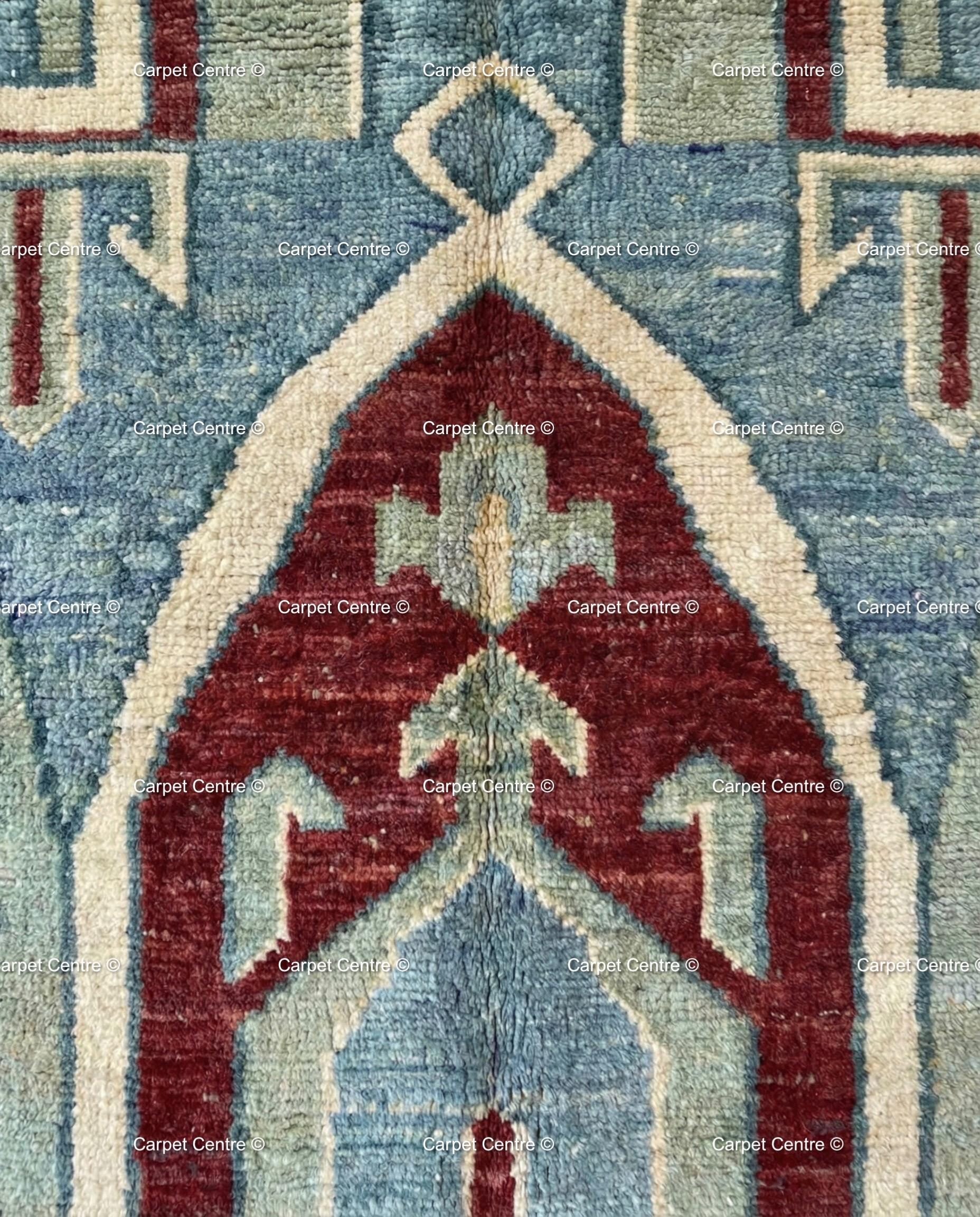 Hand Knotted Teal Oushak Rug, Geometric Arch Design, Turkish Wool