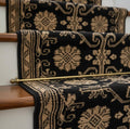 Hand-Knotted Wool Runner Rug, Black and Beige Floral Lattice, Oushak Quality