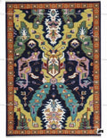 Navy Blue Oushak Rug, Hand-Knotted Wool, Geometric Boho Rug